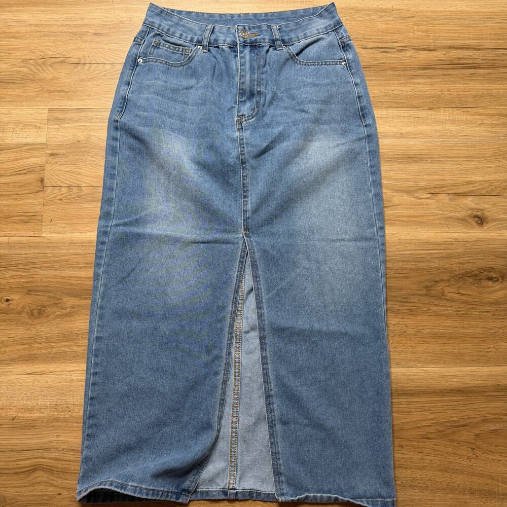 SHEIN ICON Women's Side Pocket Maxi Slit Hem Casual Denim Midi Skirt Size M